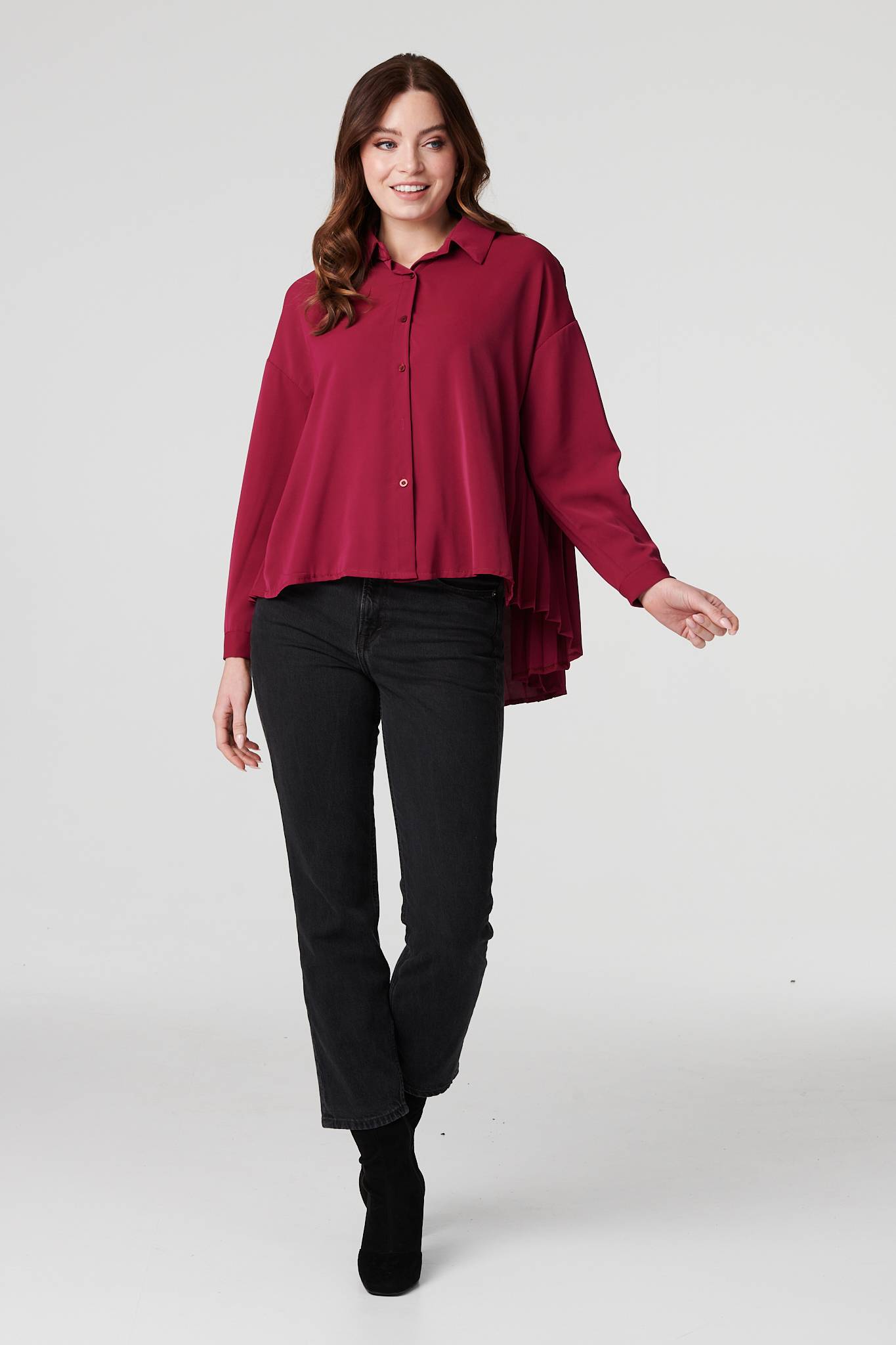 Burgundy | Pleated Back Button Front Blouse