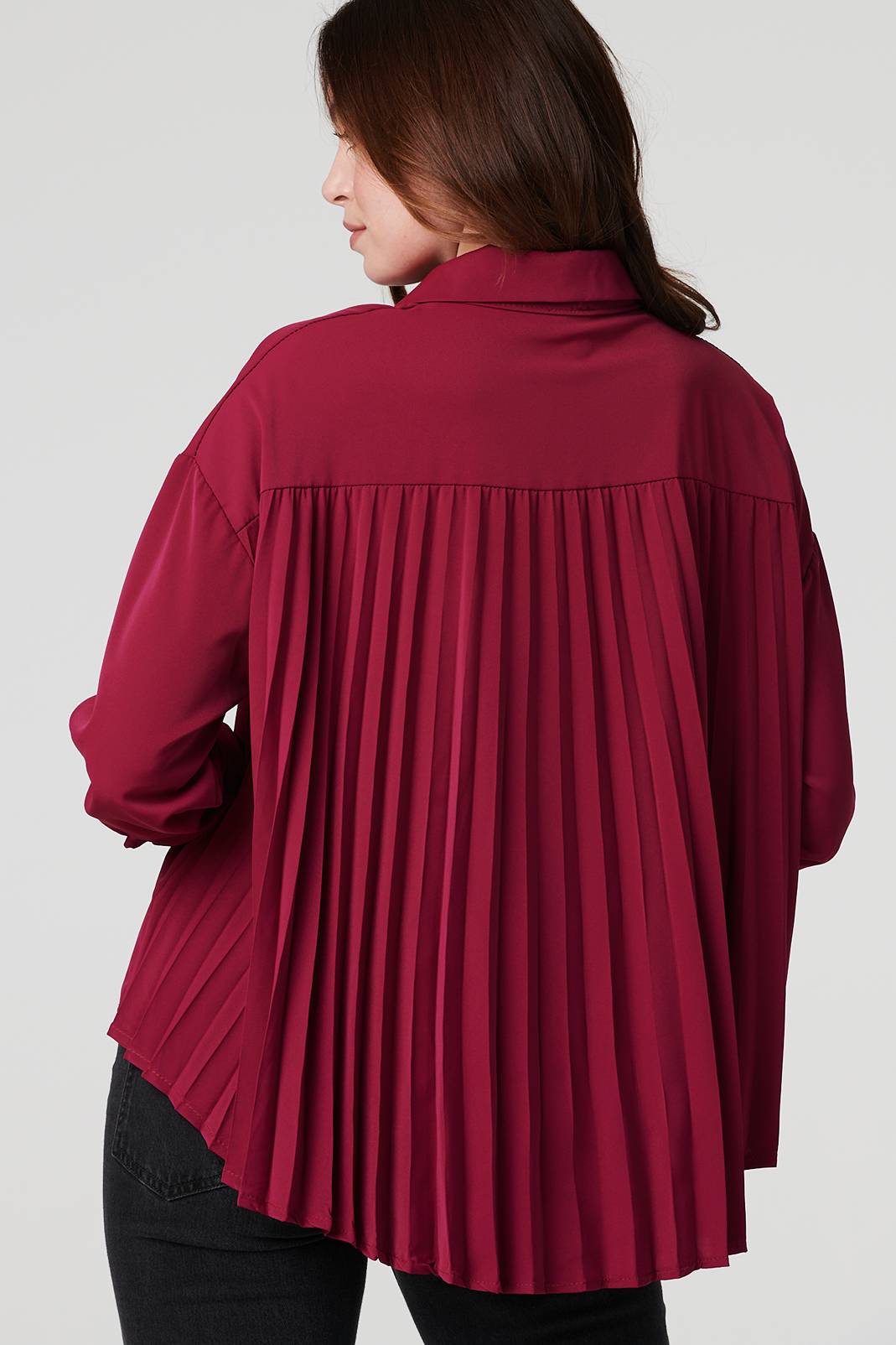 Burgundy | Pleated Back Button Front Blouse