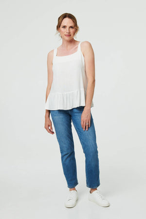 White | Frill Hem Sleeveless Wide Strap Top
