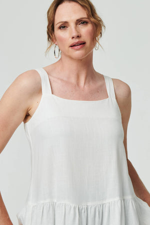 White | Frill Hem Sleeveless Wide Strap Top

