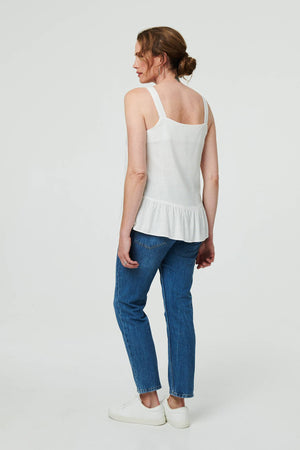 White | Frill Hem Sleeveless Wide Strap Top
