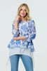 Blue | Floral 3/4 Sleeve Layered High Low Tunic
