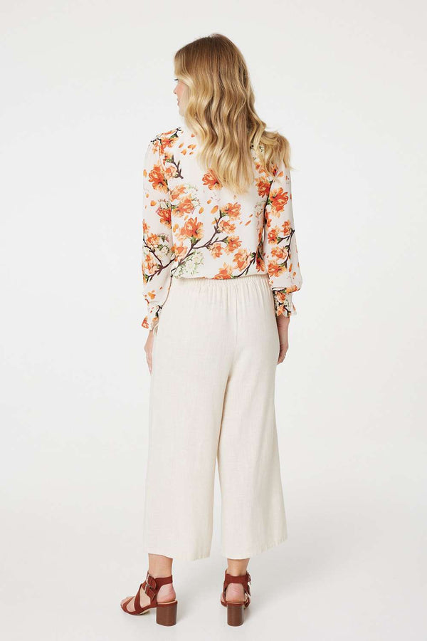 Orange | Floral Shirred High Neck Blouse