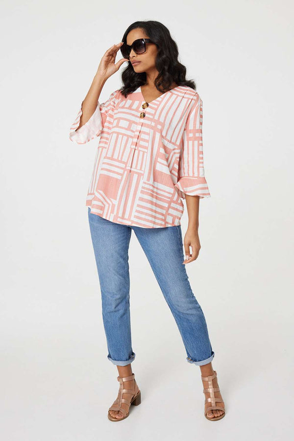 Pink | Printed 3/4 Flare Sleeve Blouse