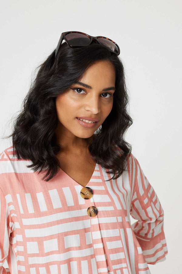 Pink | Printed 3/4 Flare Sleeve Blouse