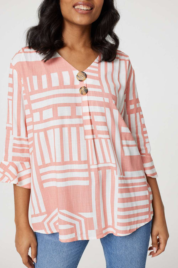 Pink | Printed 3/4 Flare Sleeve Blouse