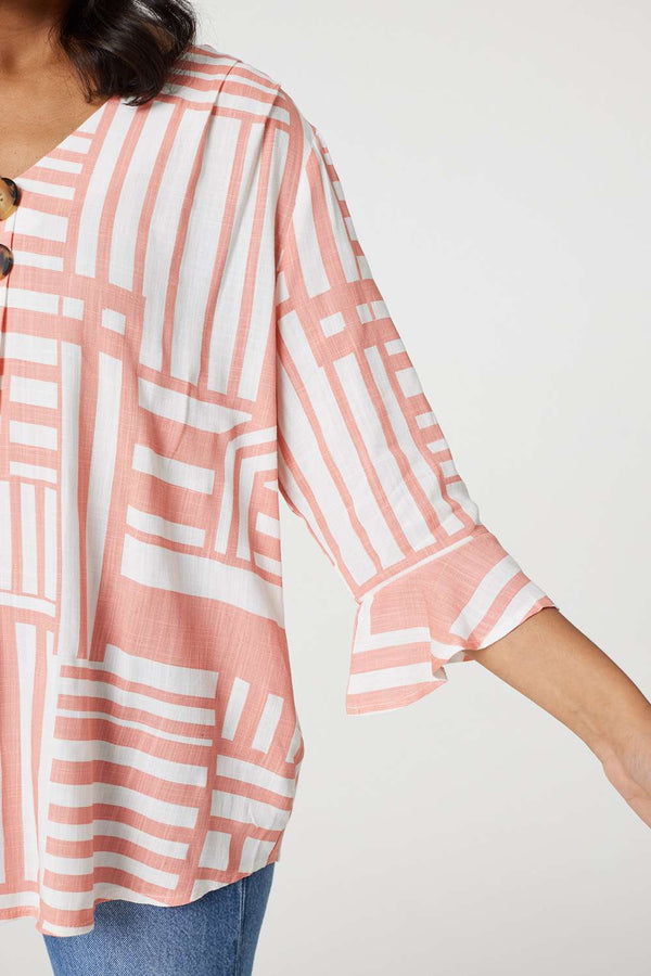 Pink | Printed 3/4 Flare Sleeve Blouse