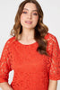 Coral | Floral Lace 3/4 Sleeve Relaxed Blouse
