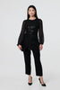 Black | Semi Sheer Sparkly Long Sleeve Blouse
