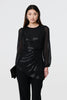 Black | Semi Sheer Sparkly Long Sleeve Blouse : Model is 5'9