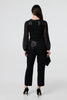 Black | Semi Sheer Sparkly Long Sleeve Blouse
