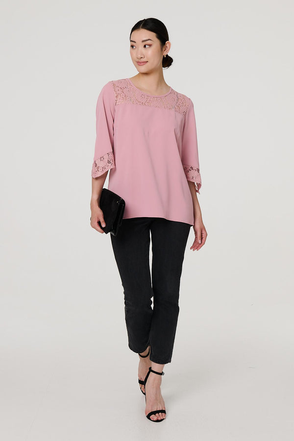 Pink | Lace Detail 3/4 Sleeve Blouse
