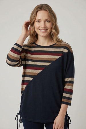 Black | Striped Print 3/4 Sleeve Jumper Top