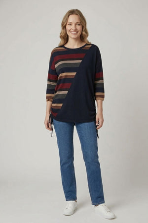 Black | Striped Print 3/4 Sleeve Jumper Top