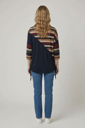 Black | Striped Print 3/4 Sleeve Jumper Top