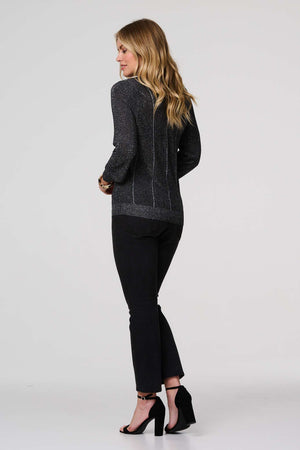 Black | Metallic Stripe Detail Fitted Top
