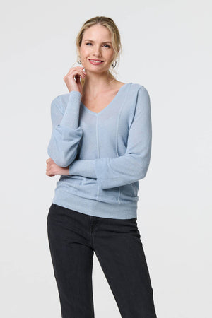 Blue | Metallic Stripe Detail Fitted Top : Model is 5'10