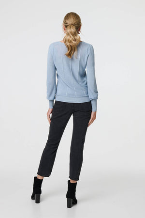 Blue | Metallic Stripe Detail Fitted Top
