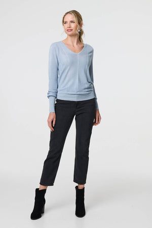 Blue | Metallic Stripe Detail Fitted Top