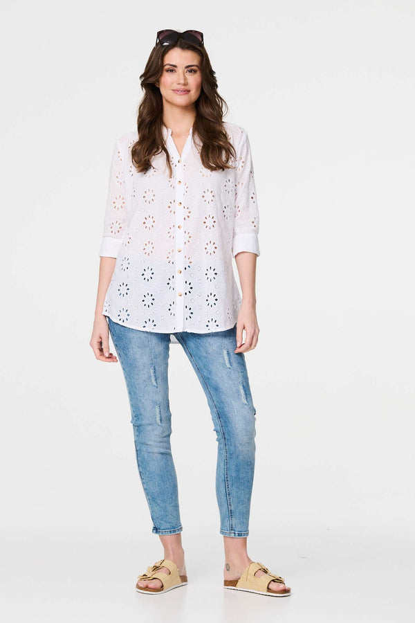 White | Broderie Anglaise 3/4 Sleeve Shirt