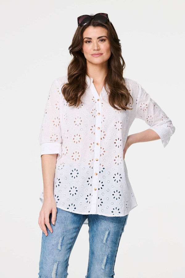 White | Broderie Anglaise 3/4 Sleeve Shirt