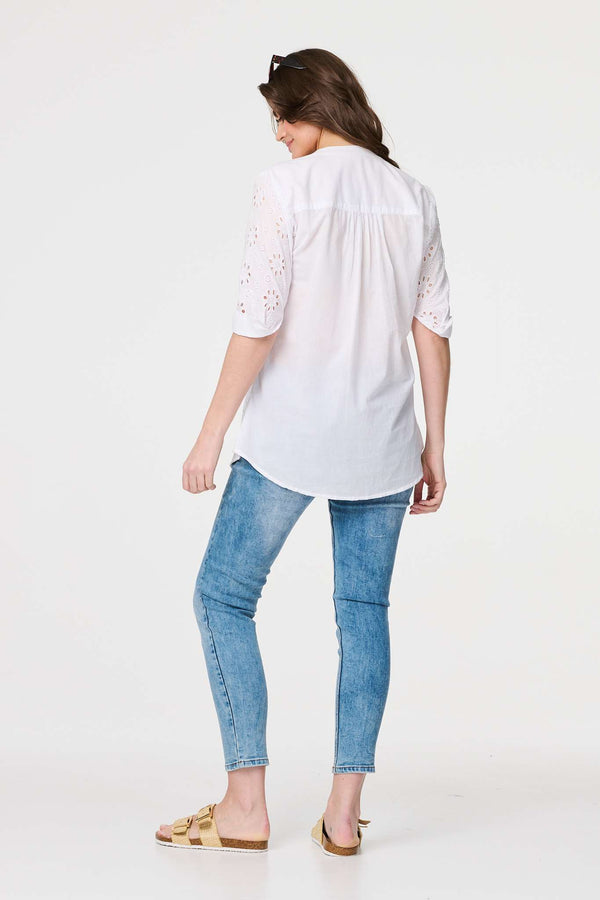 White | Broderie Anglaise 3/4 Sleeve Shirt