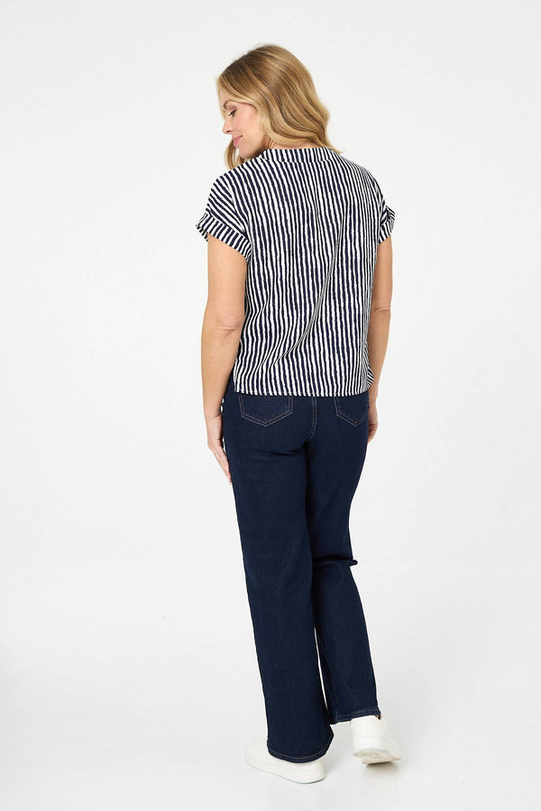 Navy | Striped Cap Sleeve Relaxed Blouse
