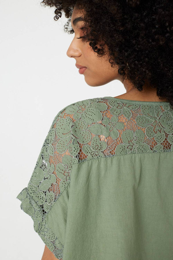 Khaki | Broderie Anglaise Oversized Blouse