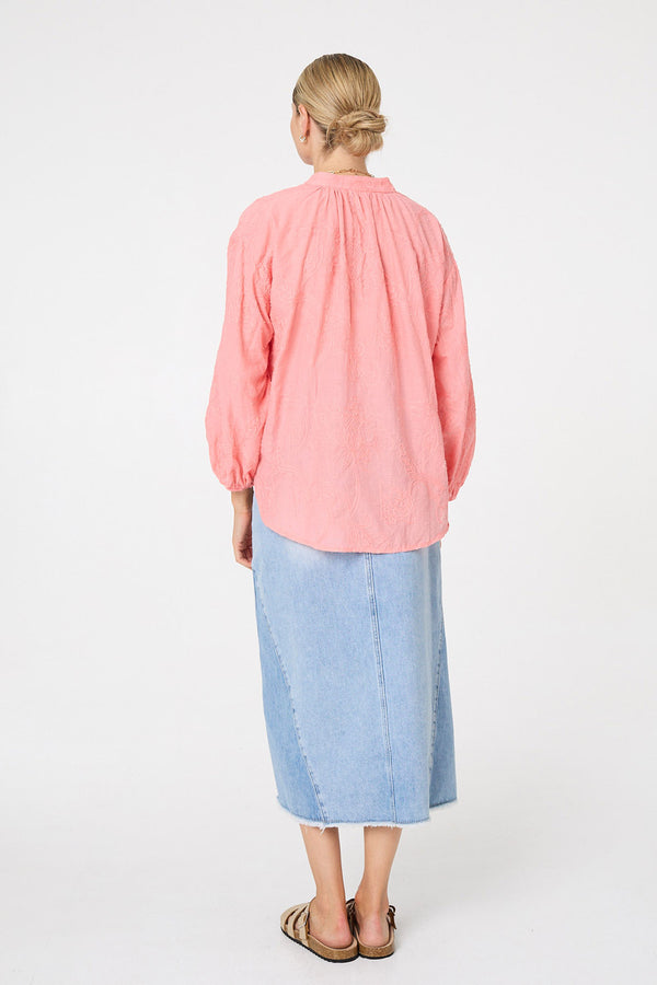Coral | Embroidered Layered Long Sleeve Blouse