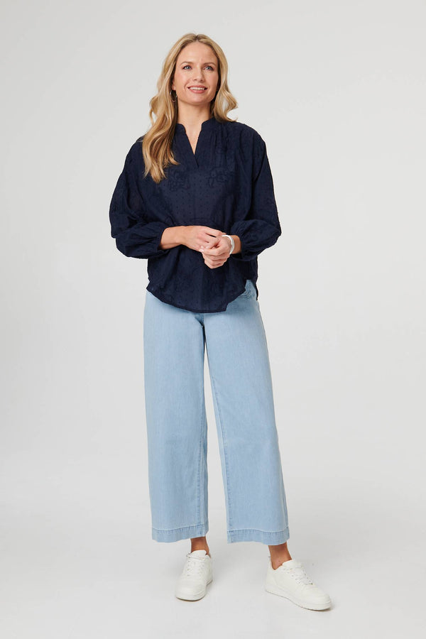 Navy | Embroidered Layered Long Sleeve Blouse