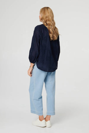 Navy | Embroidered Layered Long Sleeve Blouse