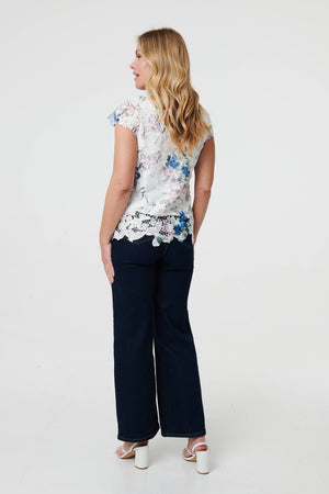 White | Floral Lace Layered Frilled Blouse Top
