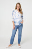 Blue | Floral 3/4 Sleeve Lace Trim Blouse
