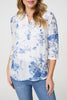 Blue | Floral 3/4 Sleeve Lace Trim Blouse

