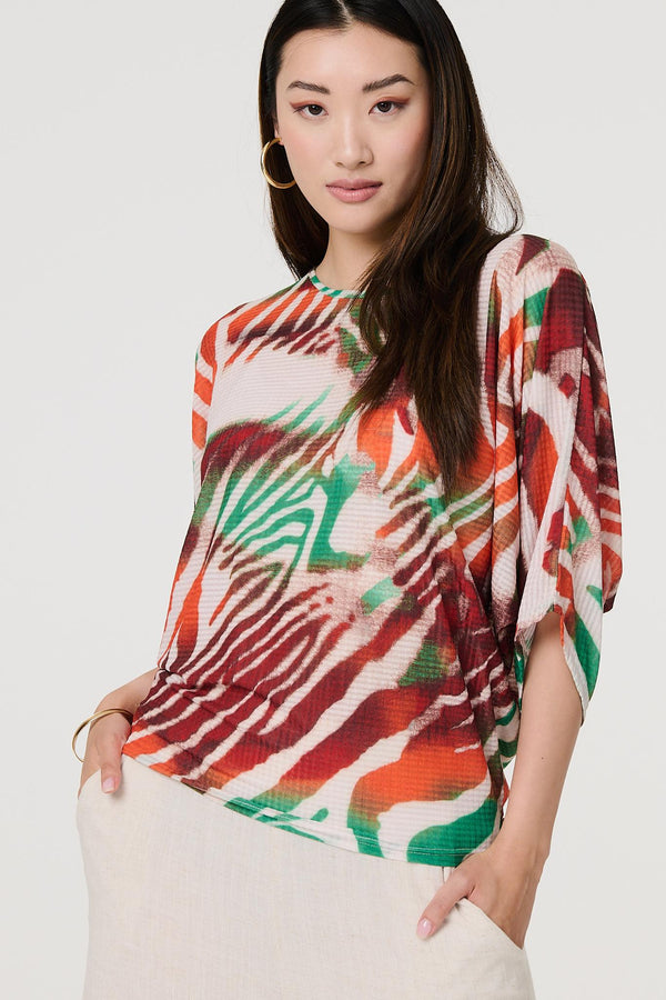 Green | Animal Print 3/4 Sleeve Relaxed Blouse