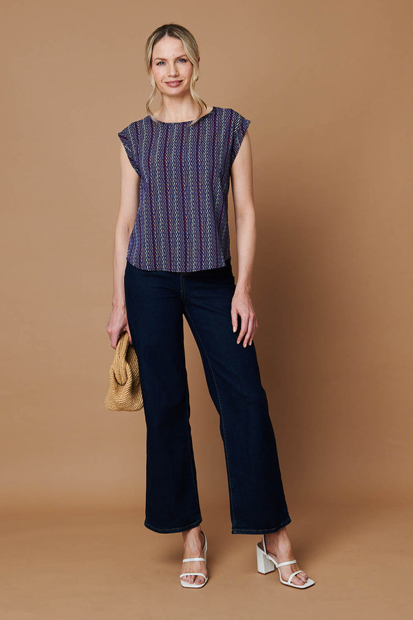 Blue | Chevron Print Cap Sleeve Top
