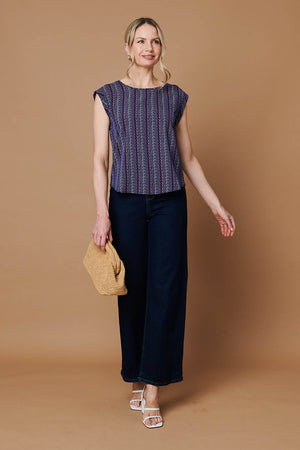 Blue | Chevron Print Cap Sleeve Top
