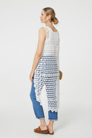 White | Lace Sleeveless High Low Top
