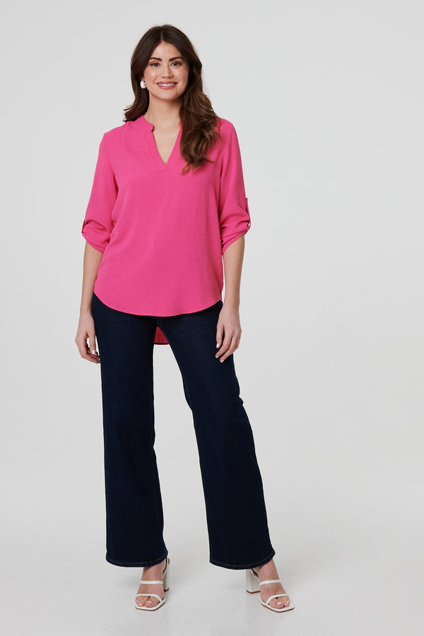 Pink | 3/4 Turn Up Sleeve Relaxed Blouse
