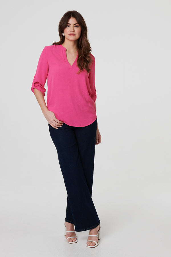 Pink | 3/4 Turn Up Sleeve Relaxed Blouse
