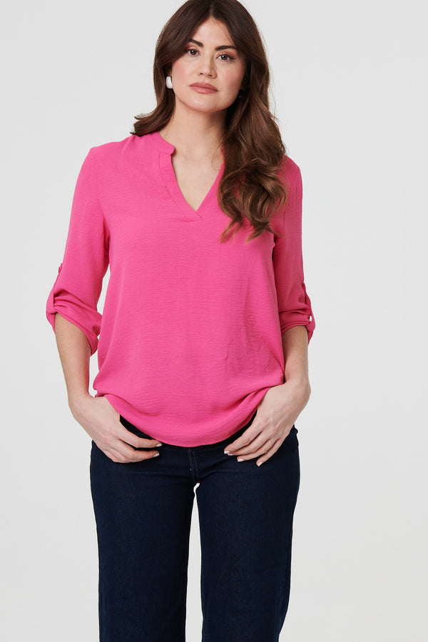 Pink | 3/4 Turn Up Sleeve Relaxed Blouse
