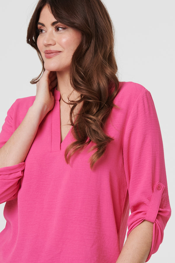 Pink | 3/4 Turn Up Sleeve Relaxed Blouse
