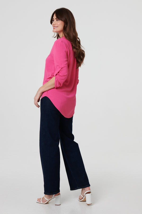 Pink | 3/4 Turn Up Sleeve Relaxed Blouse
