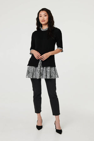 Black | Layered Ruffled Shirt Jumper Top
