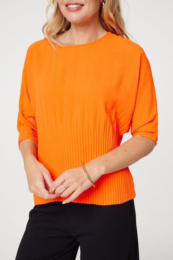Orange | Stripe Texture 3/4 Batwing Sleeve Knit Top