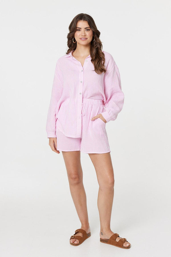 Pink | Striped Tie Waist Relaxed Shorts