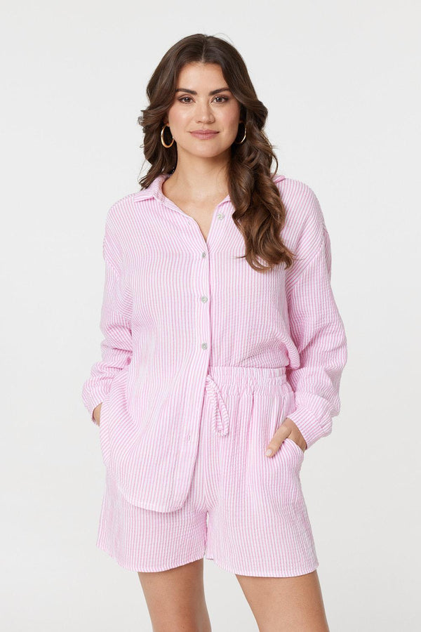 Pink | Striped Tie Waist Relaxed Shorts