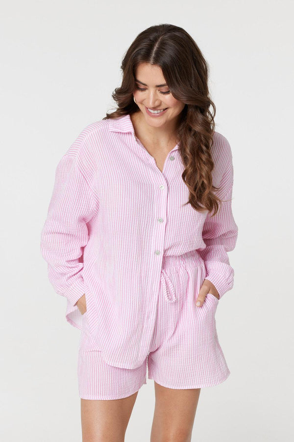 Pink | Striped Tie Waist Relaxed Shorts