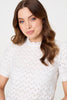 White | Lace Texture Frilled Short Sleeve Blouse
