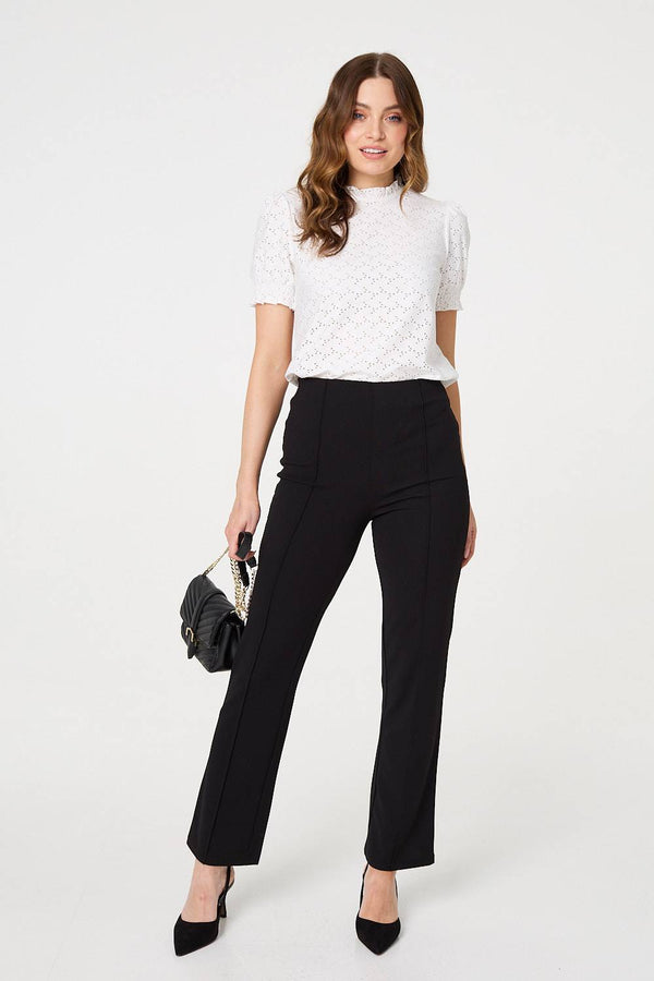 White | Lace Texture Frilled Short Sleeve Blouse
